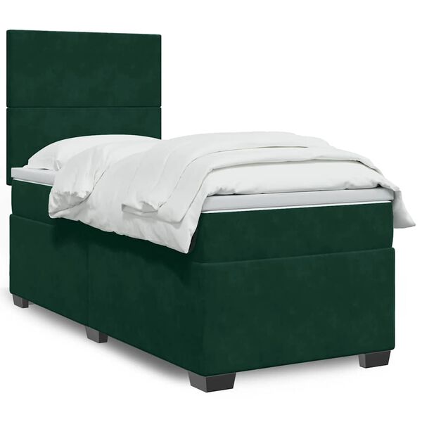 vidaXL Cama box spring con colch&oacute;n terciopelo verde oscuro 90x200 cm