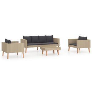 vidaXL Set de muebles de jard&iacute;n 4 pzas y cojines rat&aacute;n sint&eacute;tico beige