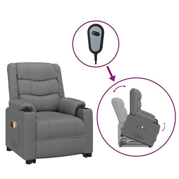 vidaXL Sill&oacute;n de masaje elevable cuero sint&eacute;tico gris
