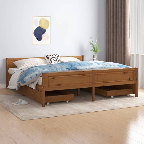 vidaXL Estructura de cama 4 cajones madera pino marr&oacute;n miel 180x200 cm