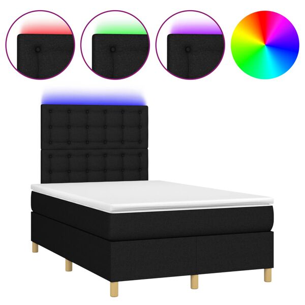 vidaXL Cama box spring con colch&oacute;n LED tela negro 120x200 cm