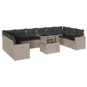 vidaXL Set de sof&aacute;s de jard&iacute;n 11 pzas y cojines rat&aacute;n sint&eacute;tico gris