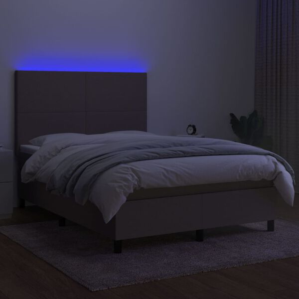 vidaXL Cama box spring colch&oacute;n y luces LED tela gris taupe 140x190 cm