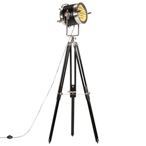 vidaXL Lámpara de suelo con trípode madera maciza mango negro 171 cm