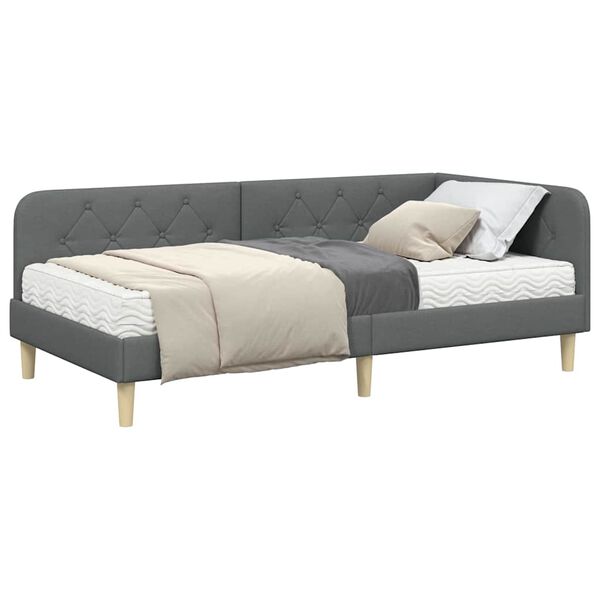 vidaXL Estructura de cama en esquina Gris oscuro 90 x 200 cm tela