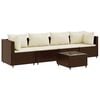 vidaXL Set muebles de jard&iacute;n 5 piezas y cojines rat&aacute;n sint&eacute;tico marr&oacute;n