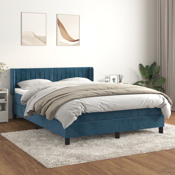 vidaXL Cama box spring con colch&oacute;n terciopelo azul oscuro 140x200 cm