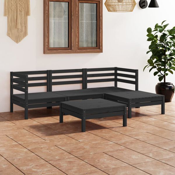vidaXL Juego de muebles de jard&iacute;n 5 pzas madera de pino maciza negro
