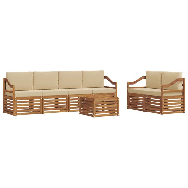 vidaXL Conjunto de sof&aacute;s de exterior con coj&iacute;n 7 pcs Natural y Beige