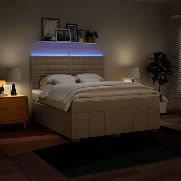 vidaXL Cama box spring con colch&oacute;n tela color crema 180x200 cm