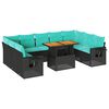 vidaXL Set de sof&aacute;s de jard&iacute;n y cojines 10 pzas rat&aacute;n sint&eacute;tico negro