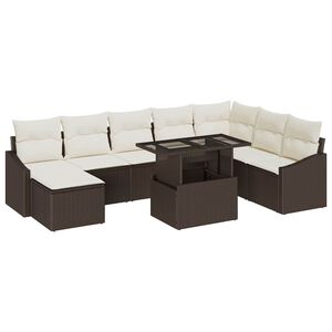 vidaXL Juego de Sof&aacute; 9 uds. Marr&oacute;n y crema rat&aacute;n sint&eacute;tico