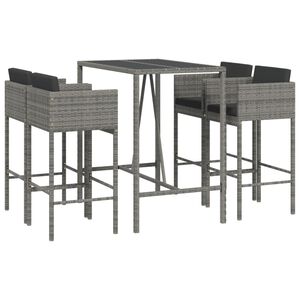 vidaXL Set de muebles de bar 5 piezas con cojines rat&aacute;n sint&eacute;tico gris
