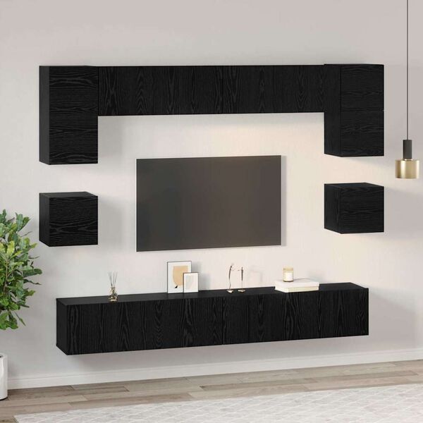 vidaXL Conjunto de mueble de TV 8 pcs Roble Negro Madera de ingenier&iacute;a