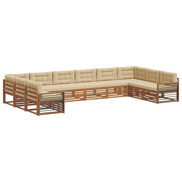 vidaXL Juegos de sof&aacute;s 10 pcs Natural y Beige Madera de Acacia S&oacute;lida