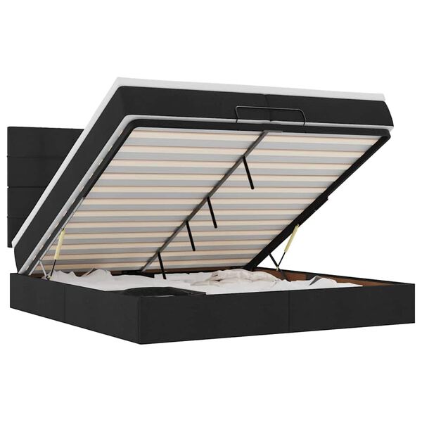vidaXL Estructura de cama otomana con colchones tela negra 200x200cm