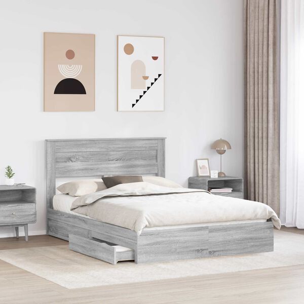 vidaXL Cama con almacenamiento con cabecera Gris Sonoma 160 x 200 cm