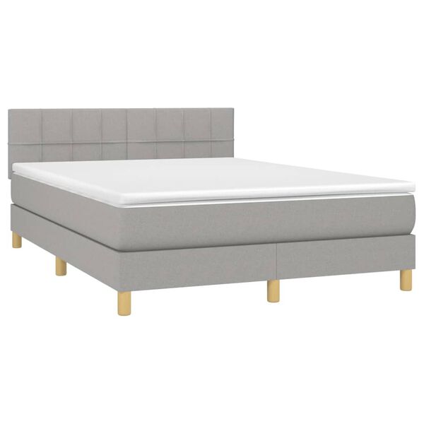 vidaXL Cama box spring colch&oacute;n y luces LED tela gris claro 140x190 cm