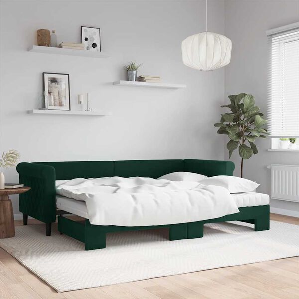 vidaXL Sof&aacute; cama nido con colch&oacute;n terciopelo verde oscuro 80x200 cm