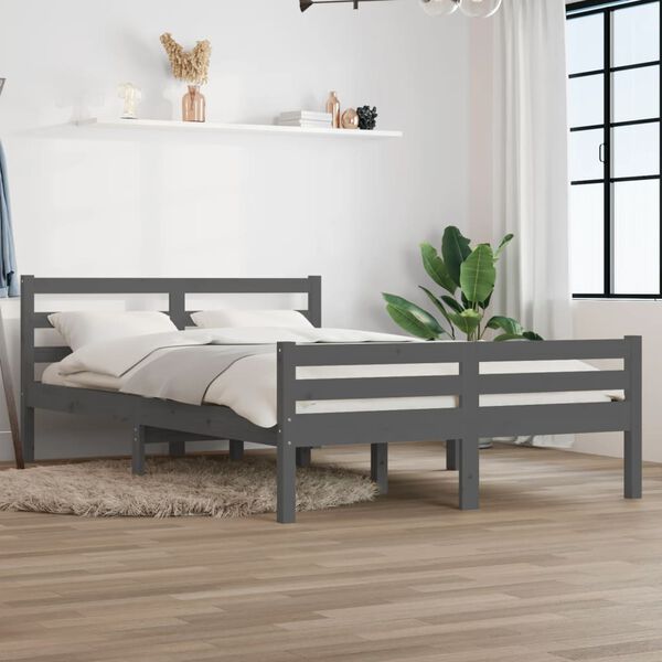 vidaXL Estructura de cama sin colch&oacute;n madera maciza gris 120x200 cm