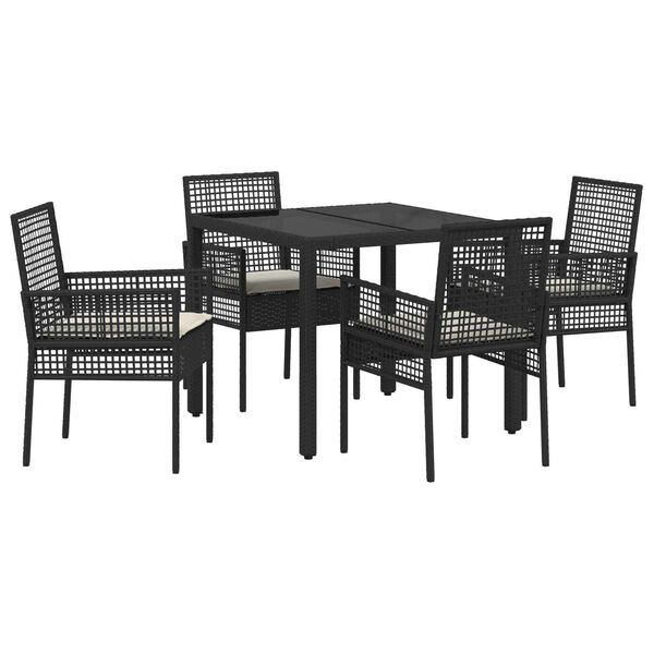 vidaXL Conjunto de Comedor de Jard&iacute;n 5 pcs Negro rat&aacute;n sint&eacute;tico