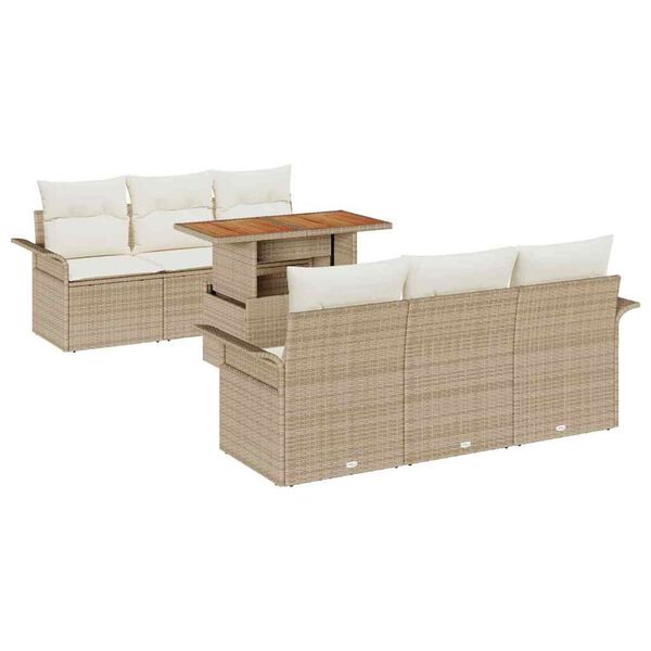 vidaXL Conjunto de sof&aacute; de jard&iacute;n 7 pcs Beige Polirat&aacute;n