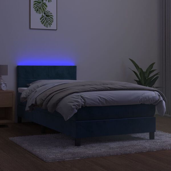 vidaXL Cama box spring colch&oacute;n y LED terciopelo azul oscuro 80x200 cm