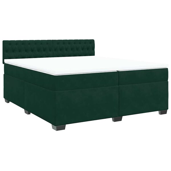 vidaXL Cama box spring con colch&oacute;n terciopelo verde oscuro 200x200 cm