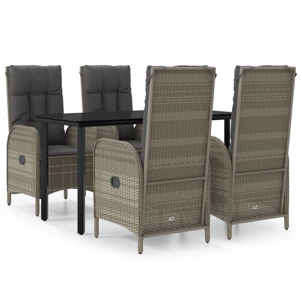 vidaXL Set comedor jard&iacute;n 5 pzas y cojines rat&aacute;n sint&eacute;tico negro gris