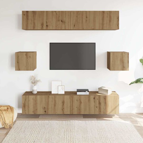 vidaXL Mueble para TV de pared madera contrachapada artesanal 6 piezas