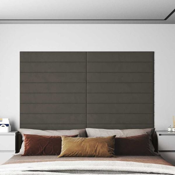 vidaXL Paneles de pared 12 uds terciopelo gris oscuro 90x15 cm 1,62 m&sup2;