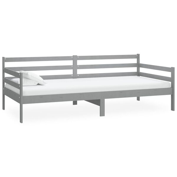 vidaXL Sof&aacute; cama con colch&oacute;n madera de pino maciza gris 90x200 cm