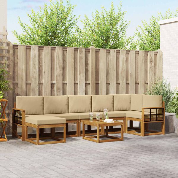 vidaXL Conjunto de sof&aacute;s de exterior con coj&iacute;n 8 pcs Natural y Beige