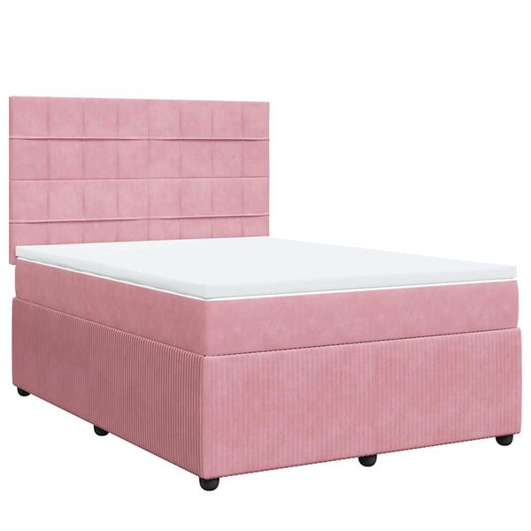 vidaXL Cama box spring con colch&oacute;n terciopelo rosa 160x200 cm