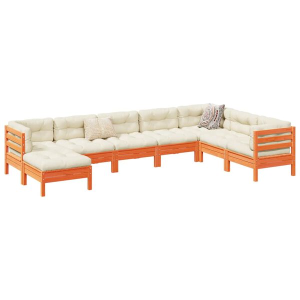 vidaXL Set de sofás jardín 8 pzas con cojines madera pino marrón cera