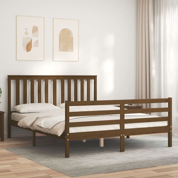vidaXL Estructura de cama con cabecero madera marr&oacute;n miel 160x200 cm