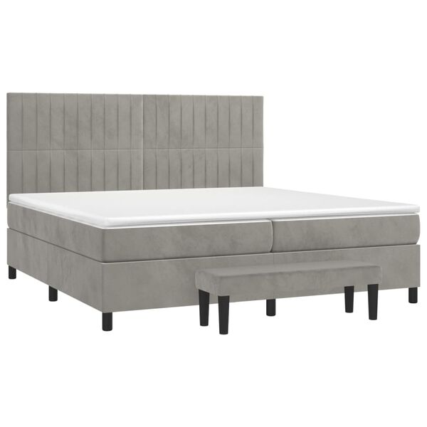 vidaXL Cama box spring con colch&oacute;n terciopelo gris claro 200x200 cm