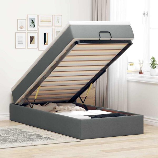 vidaXL Estructura cama otomana colch&oacute;n tela gris oscuro 90x190cm