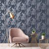 DUTCH WALLCOVERINGS Papel pintado pavo real azul marino y plateado