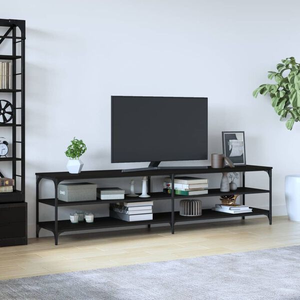 vidaXL Mueble de TV metal y madera contrachapada negro 200x30x50 cm