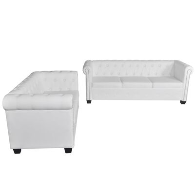 vidaXL Set de sofás Chesterfield de 2 y 3 plazas cuero artifical blanco