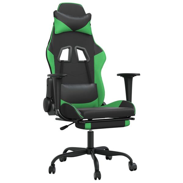 vidaXL Silla gaming con reposapi&eacute;s cuero sint&eacute;tico negro verde