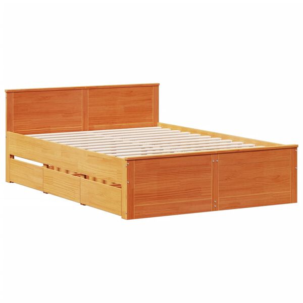 vidaXL Cama con cabecero sin colch&oacute;n madera maciza marr&oacute;n 150x200 cm