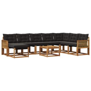 vidaXL Conjunto de sof&aacute;s de exterior con coj&iacute;n 9 pcs Natural y negro