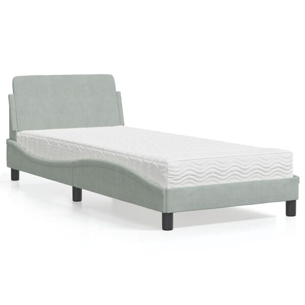 vidaXL Cama con colchón Dover terciopelo gris claro 90x200 cm