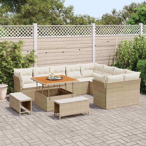 vidaXL Conjunto de sof&aacute; de jard&iacute;n con coj&iacute;n 12 pcs beige y crema