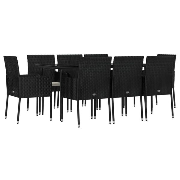 vidaXL Set de comedor de jard&iacute;n 9 pzas y cojines rat&aacute;n sint&eacute;tico negro