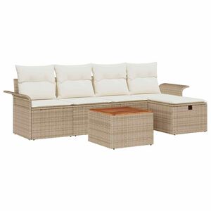 vidaXL Conjunto de sof&aacute;s de jard&iacute;n con coj&iacute;n 6 pcs Beige Polirat&aacute;n