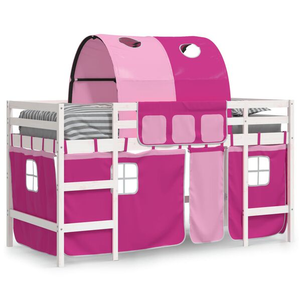 vidaXL Cama alta para niños con túnel madera pino rosa 90x190 cm