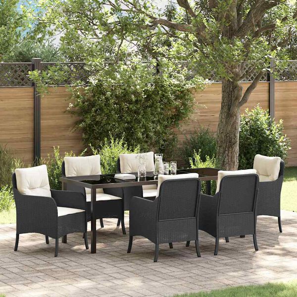 vidaXL Conjunto de Comedor de Jard&iacute;n 7 pcs Negro rat&aacute;n sint&eacute;tico